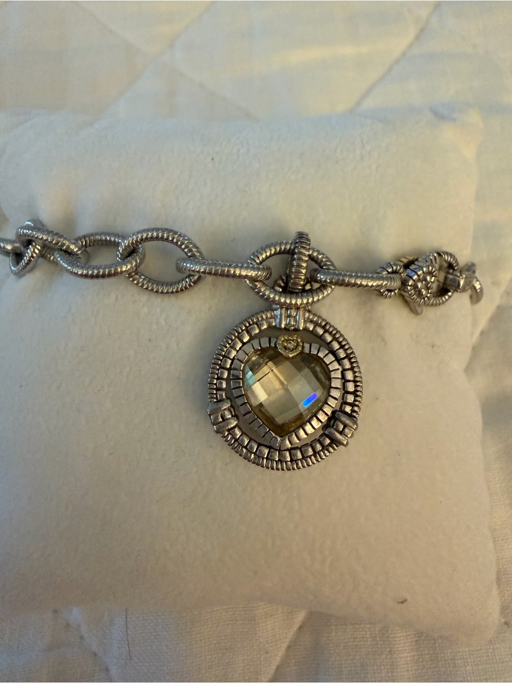Judith Ripka Silver Bracelet with Champagne Pendant and Clear Accent